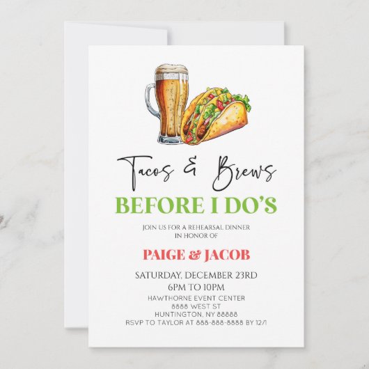 Invitation Tacos et brasses avant que je ne le fasse ! Dîner (Devant)