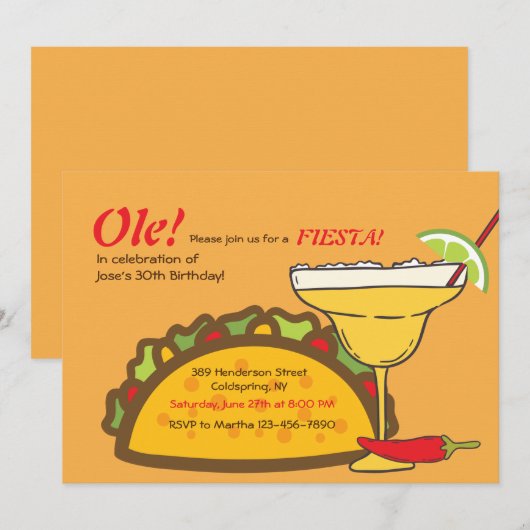 Invitation Tacos et Margaritas (Devant / Derrière)