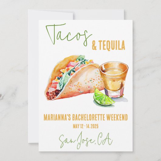 Invitation Tacos et Tequila Bachelorette Week-end (Devant)