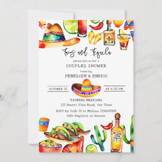 Invitation Tacos et tequila couples douche modèle (Devant)