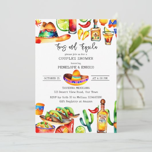 Invitation Tacos et tequila couples douche modèle (Debout devant)