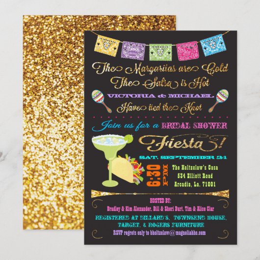 Invitation Tacos et Tequila Couples Fête des mariées Fiesta (Devant / Derrière)