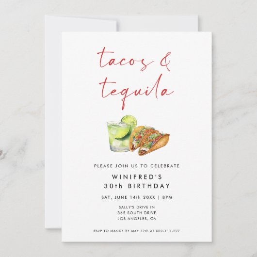 Invitation Tacos et Tequila fête d'anniversaire (Devant)