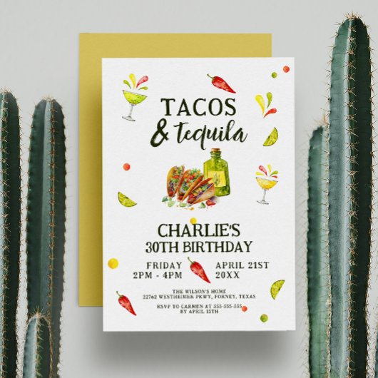 Invitation Tacos & Tequila Fun Summer Tropical Birthday Party
