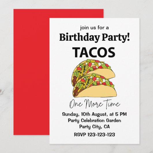 Invitation Tacos Une Fois De Plus Nourriture Mexicaine Taco A (Devant / Derrière)