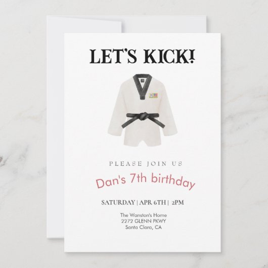 Invitation Taekwondo fête d'anniversaire (Devant)