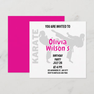 Invitation Taekwondo fête d'anniversaire, joueuse de taekwond