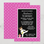 Invitation Taekwondo Karate Pink Stars Fille Anniversaire (Devant / Derrière)