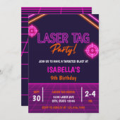 Invitation Tag laser fille rose Neon brillant Anniversaire (Devant / Derrière)