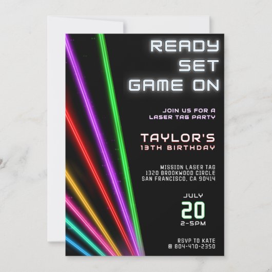 Invitation Tag laser Neon Fête d'anniversaire (Devant)