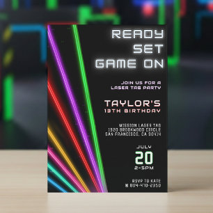 Invitation Tag laser Neon Fête d'anniversaire