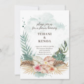 Invitation Tahiti | Hibiscus Tropical Palms Couples Douche (Devant)