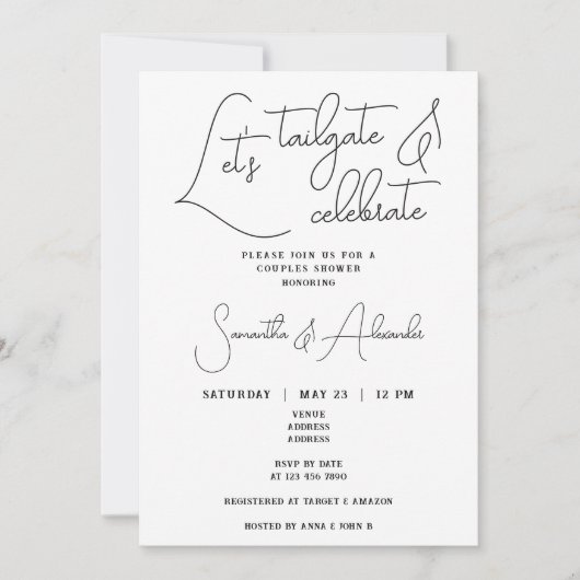 Invitation Tailgate & Celebrate Mariage Couples Douche (Devant)