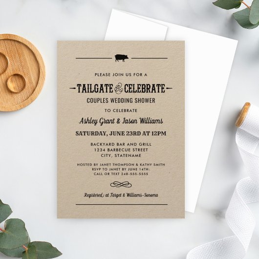 Invitation Tailgate et Celebrate Kraft Black Wedding shower