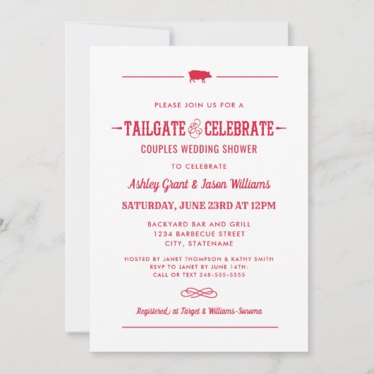 Invitation Tailgate et Celebrate Red Mariage Couples Douche (Devant)