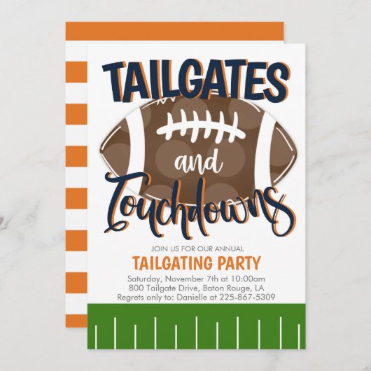 Invitation Tailgates et Touchdowns Football N'IMPORTE QUELLE  (Devant / Derrière)