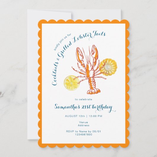 Invitation Tails de homard grillé BBQ Fruits de mer été Anniv (Devant)