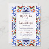 Invitation Talavera azulejo bleu tuile vintage Mexique mariag (Devant)
