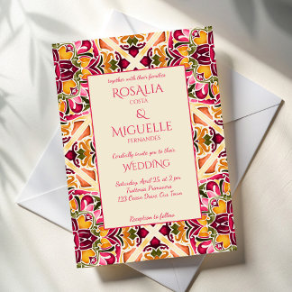 Invitation Talavera azulejo pink tile vintage Mexican wedding