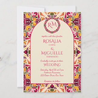 Invitation Talavera azulejo pink tile vintage Mexican wedding
