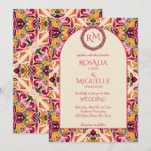 Invitation Talavera azulejo pink tile vintage Mexican wedding (Devant / Derrière)