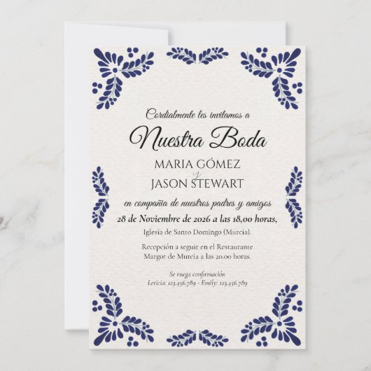 Invitation Talavera Black Floral Minimalist Spanish Wedding (Devant)