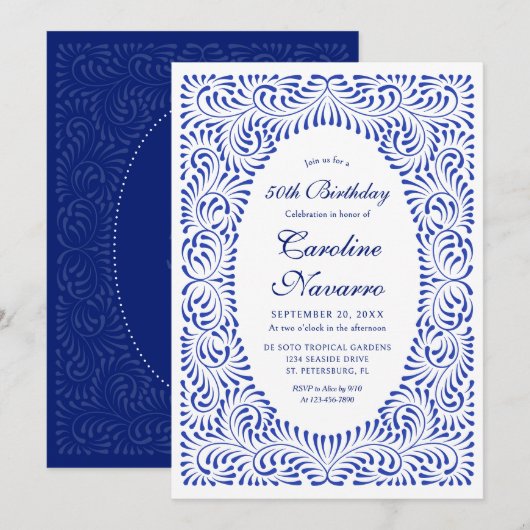 Invitation Talavera Bleu Fiesta Anniversaire (Devant / Derrière)