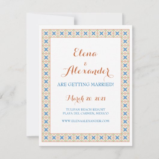 Invitation Talavera Carrelage Espagnol Sauvegarder la Date (Devant)