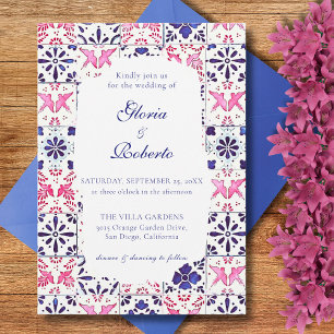 Invitation Talavera Lovebirds Pink Blue Mariages mexicains