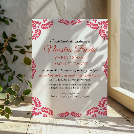 Invitation Talavera Orange Floral Minimalist Spanish Wedding