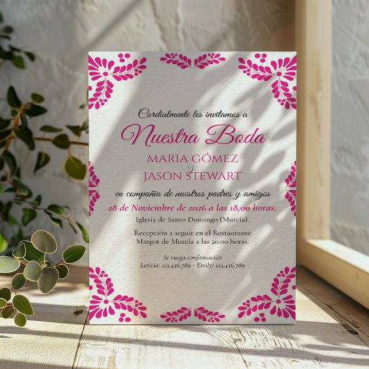 Invitation Talavera Pink Floral Minimalist Spanish Wedding