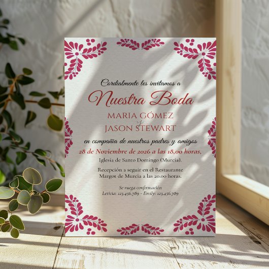 Invitation Talavera Red Floral Minimalist Spanish Wedding