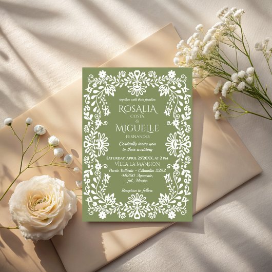 Invitation Talavera sage green Mexican wedding