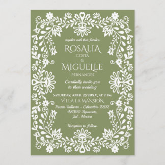 Invitation Talavera sage green Mexican wedding