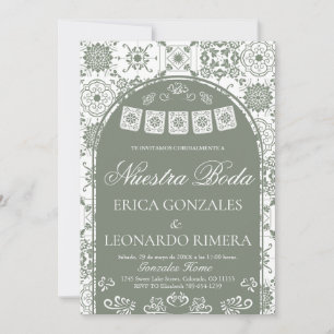 Invitation Talavera Sage Vert Papel Picado Mariage Espagnol