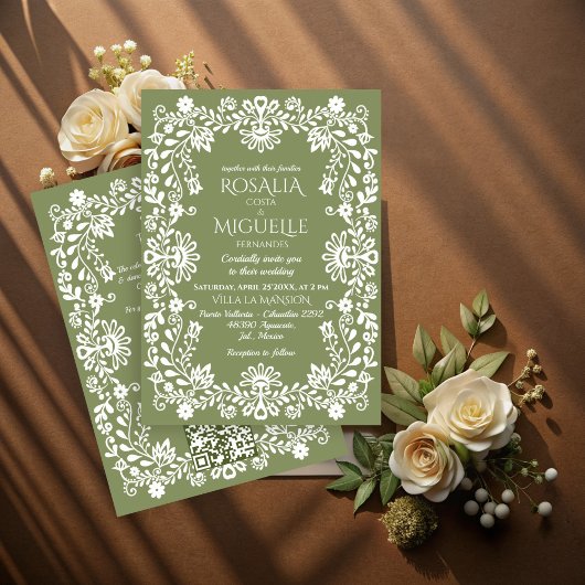 Invitation Talavera sauge vert mariage mexicain