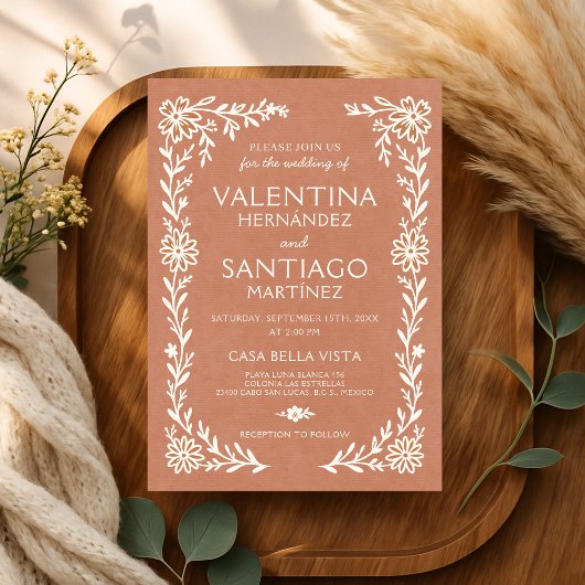 Invitation Talavera Terracotta Mexican Floral Boho Wedding