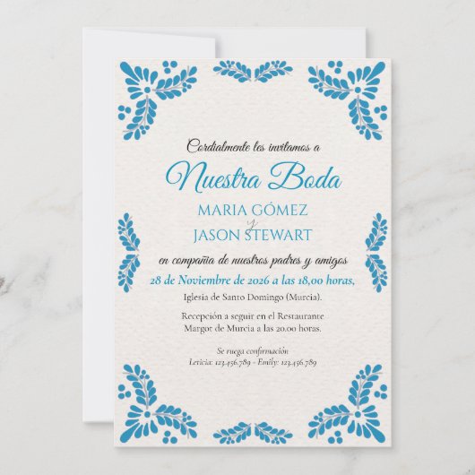 Invitation Talavera Turquoise Minimalist Spanish Wedding (Devant)