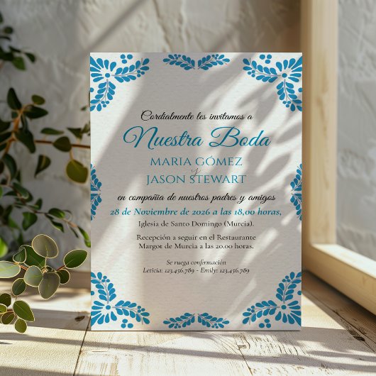 Invitation Talavera Turquoise Minimalist Spanish Wedding
