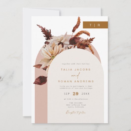 Invitation TALIA Bohemian Terracotta Fall Arch Wedding (Devant)