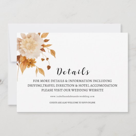 Invitation Talia Wedding Details Card (Devant)