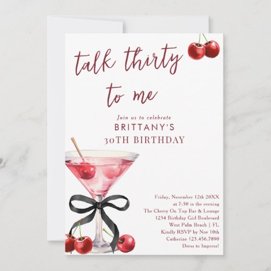Invitation Talk 30 To Me Cherry Martini 30e anniversaire (Devant)