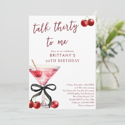 Invitation Talk 30 To Me Cherry Martini 30e anniversaire (Debout devant)