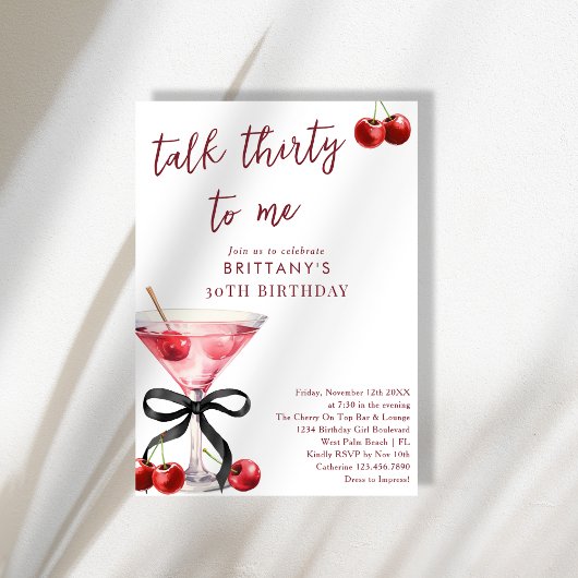 Invitation Talk 30 To Me Cherry Martini 30e anniversaire