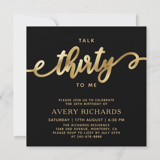 Invitation Talk 30 To Me Gold Script 30e anniversaire (Devant)