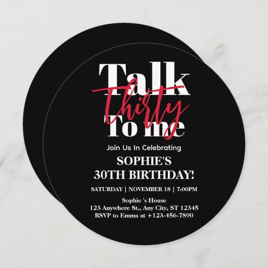 Invitation Talk 30 To Me Modern 30th Birthday Party Circle (Devant / Derrière)