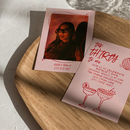 Invitation Talk Trente rose rouge dessiné 30ème anniversaire