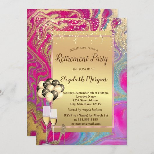 Invitation Talons, Ballons, Partie de retrait en marbre color (Devant / Derrière)