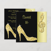 Invitation Talons dorés & Clé de sol Sweet 16 Anniversaire (Devant / Derrière)