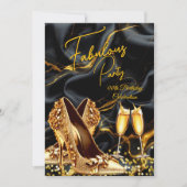 Invitation Talons dorés fabuleux pour anniversaire noir champ (Devant)